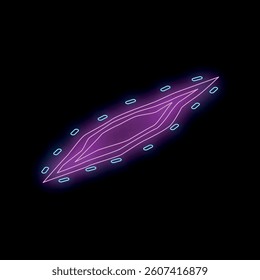 Glowing purple and blue neon scar with stitches forming a common shape of a surgical cut healing