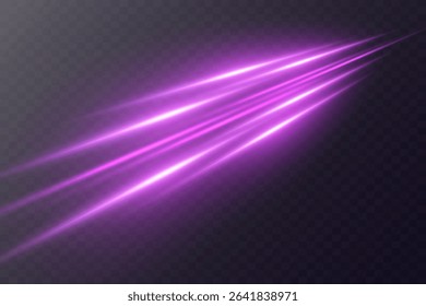 Glowing purple curved rays.Abstract vector neon wave.Speed ​​effect.Bright sparkling background.Laser beams.