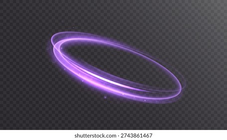A glowing purple elliptical energy vortex with a bright glow. Futuristic light vortex with a neon shimmer effect. Vector