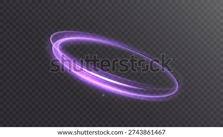 A glowing purple elliptical energy vortex with a bright glow. Futuristic light vortex with a neon shimmer effect. Vector