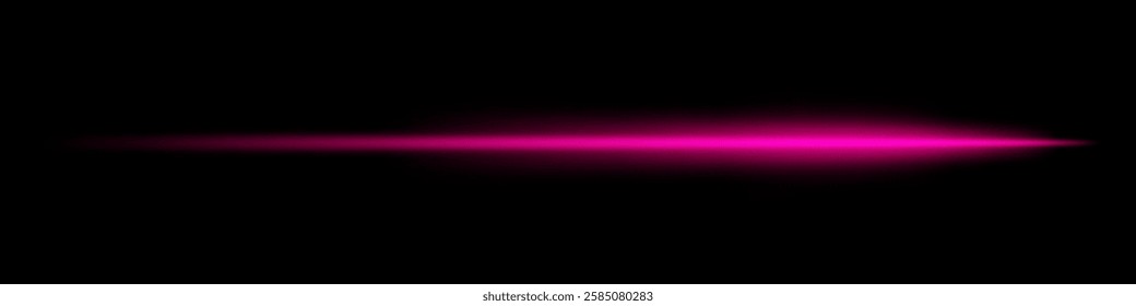 Glowing purple horizontal light beam on a black background. Bright laser effect with a fading glow, creating a futuristic and high-speed aesthetic. Technology, sci-fi, energy, and digital themes