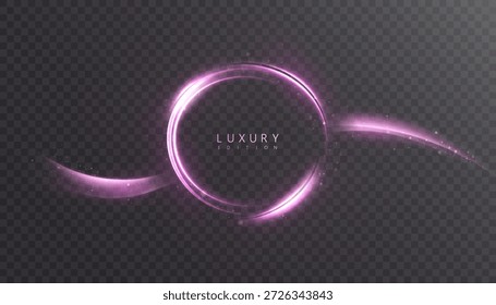 Glowing purple light ring with flowing streaks, isolated on transparent background. Vector circular frame for luxury titles, logo reveals, UI overlays.