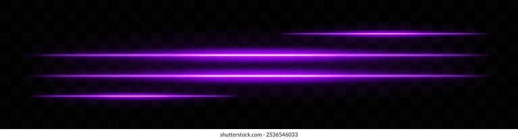 Glowing purple light streaks. Horizontal beams, abstract, bright lines, radiant, futuristic, shine, luminous, energy, dynamic, glowing effect, motion, laser, neon.
