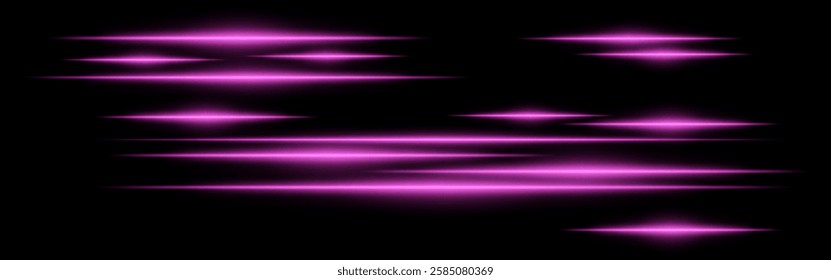 Glowing purple light streaks on a black background. Horizontal neon beams create a high-speed motion effect, symbolizing futuristic energy and digital acceleration. Sci-fi, cyber, abstract design