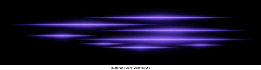 Glowing purple light streaks on a black background. Horizontal neon beams create a futuristic and high-speed motion effect. Technology, sci-fi, digital energy, and abstract design themes