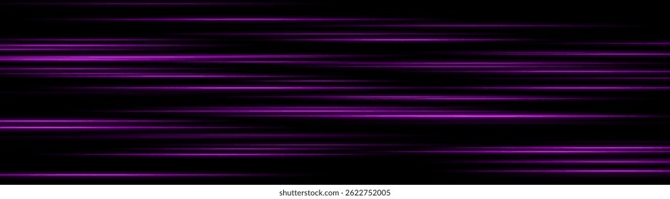 Leuchtende violette Lichtspuren erzeugen eine geschichtete Bewegungsunschärfe auf dunklem Hintergrund. Perfekt für futuristische Benutzeroberflächen, digitale Geschwindigkeitselemente oder Science-Fiction-Datenanimationen.