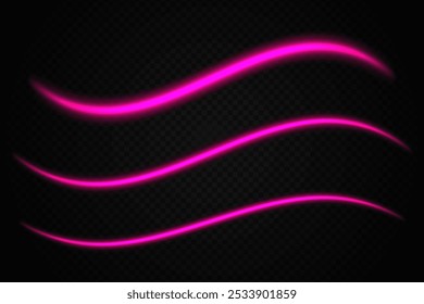 Ondas de luz roxas brilhantes. Neon, abstrato, linhas curvas, energia, futurista, vibrante, fluxo, dinâmico, movimento, listras brilhantes, efeito digital, moderno, iluminado.