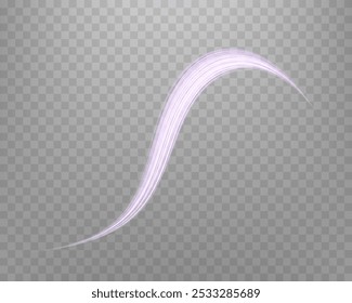 Glowing purple lines. Neon realistic energy speed. Abstract light effect on a transparent background. Vector illustration.