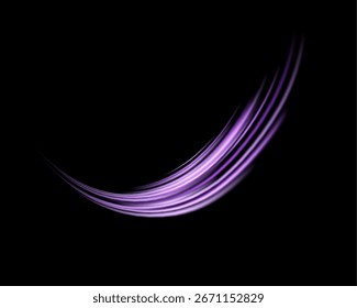 Glowing purple lines. Neon realistic energy speed. Abstract light effect on a black background. Vector illustration.