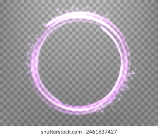 Anillo mágico púrpura brillante. Anillo de halo de energía realista de neón. Efecto de luz Abstractas sobre un fondo transparente. Ilustración vectorial.