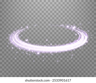 Glowing purple magic ring. Neon realistic energy flare halo ring. Abstract light effect on a transparent background. Vector illustration.