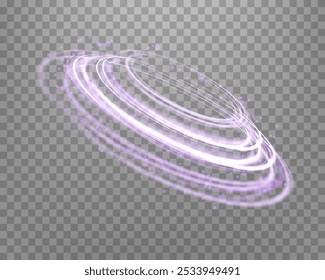 Anel mágico roxo brilhante. Anel de halo de energia realista Neon. Efeito de luz abstrata sobre um fundo transparente. Ilustração vetorial.