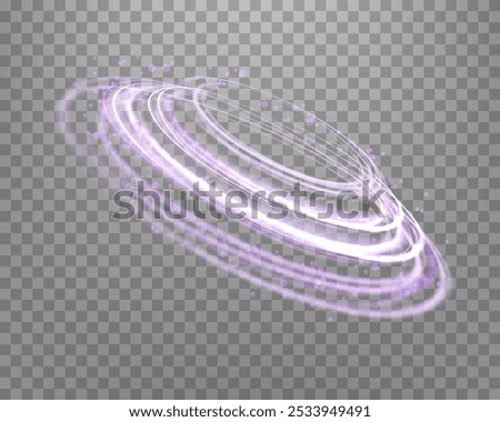 Glowing purple magic ring. Neon realistic energy flare halo ring. Abstract light effect on a transparent background. Vector illustration.