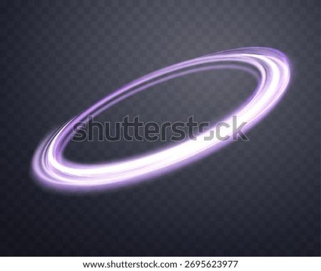 Glowing purple magic ring. Neon realistic energy flare halo ring. Abstract light effect on a dark transparent background. Vector illustration.