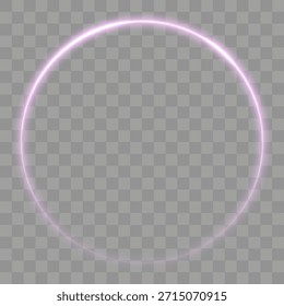Anillo mágico púrpura brillante. Anillos de luz curvada violeta brillante que forman un arco circular elegante sobre fondo transparente. Ilustración vectorial. Efecto de luz Abstractas sobre un fondo transparente oscuro. Vector
