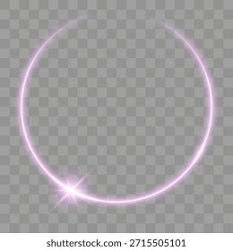 Anillo mágico púrpura brillante. Anillos de luz curvada violeta brillante que forman un arco circular elegante sobre fondo transparente. Efecto de luz Abstractas sobre un fondo transparente oscuro. Ilustración vectorial. Vector