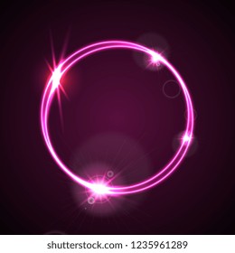 Glowing purple neon bright ring shiny background. Energy effect logo vector template design