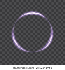 Efecto de luz abstracto de anillo de neón púrpura brillante sobre fondo transparente