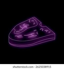 Ícone de néon roxo brilhante representando um filé de osso grelhado em um fundo preto