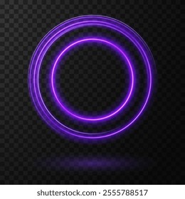 Glowing Purple Neon Ring Frame: Magic Twirl Light Effect for Dark Backgrounds and Elegant Designs
