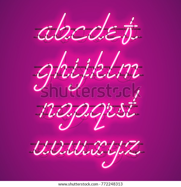 Glowing Purple Neon Script Font Lowercase Stock Vector (Royalty Free ...