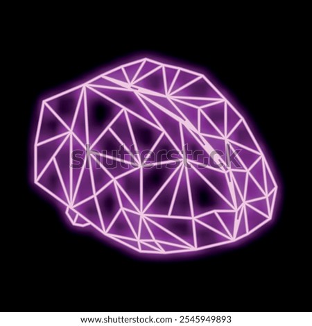 Glowing purple neon sign representing a computer mouse made of triangular polygons