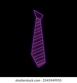 Glowing purple neon sign shaped like a tie on a black background