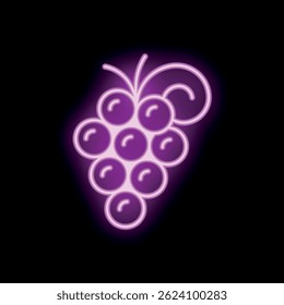 Glowing purple neon sign shaped as a bunch of grapes, on a black background