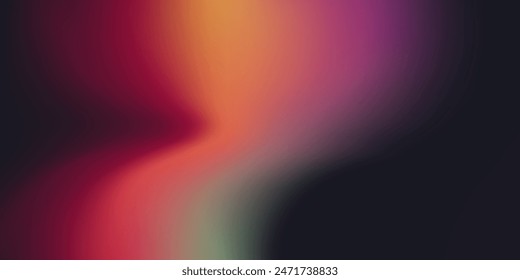 Glowing purple red yellow orange black abstract color gradient banner poster cover design, dark grainy texture, copy space