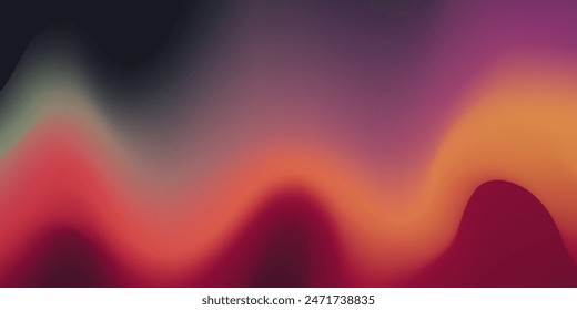 Glowing purple red yellow orange black abstract color gradient banner poster cover design, dark grainy texture, copy space
