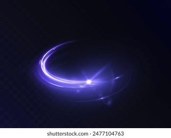 Glowing purple swirl PNG of bright lines. Abstract light effect for game design and vector illustration.