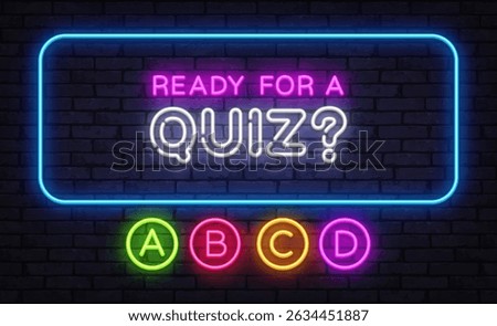 Glowing quiz panel with Ready for a Quiz text and four circular answer options