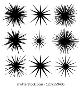 Glowing radiant flash twinkle star sparkle glitter set icons.