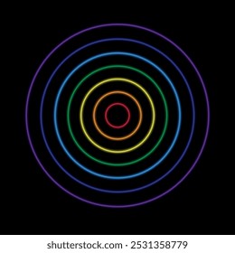 Círculos brillantes del color del arco iris en el fondo negro, Vector, colores brillantes hermosos