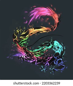 A glowing rainbow fire in a stone shape. Clear background