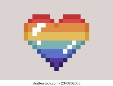 A glowing rainbow pixel heart as a symbol of LGBTQ+ movement and human rights
