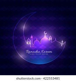 glowing ramadan backgorund with moon and mosque