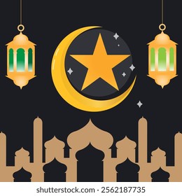  Glowing Ramadan lanterns with dazzling star accents, creating a peaceful and warm atmosphere for the holy celebration. Perfect for Ramadan theme designs.