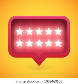 Glowing rating stars in speech bubble, vector illustration