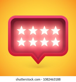 Glowing rating stars in speech bubble, vector illustration