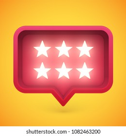 Glowing rating stars in speech bubble, vector illustration