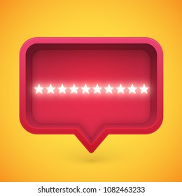 Glowing rating stars in speech bubble, vector illustration