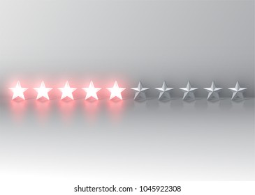 Glowing red 3D star rating, vector illustartion