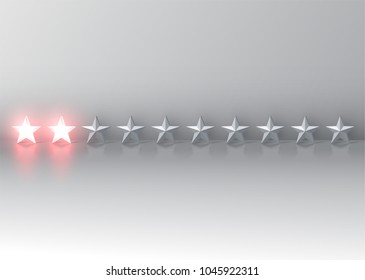 Glowing red 3D star rating, vector illustartion