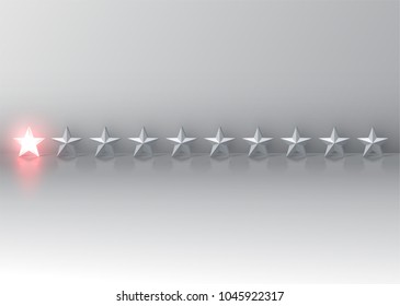 Glowing red 3D star rating, vector illustartion