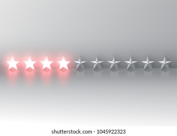 Glowing red 3D star rating, vector illustartion