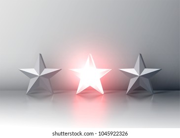 Glowing red 3D star rating, vector illustartion