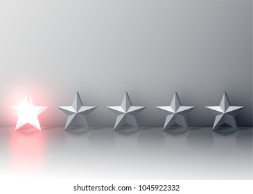 Glowing red 3D star rating, vector illustartion