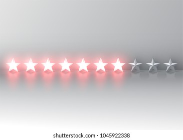 Glowing red 3D star rating, vector illustartion