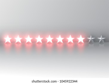 Glowing red 3D star rating, vector illustartion